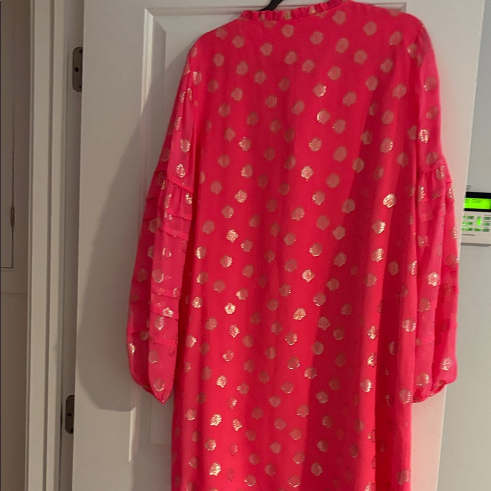 Lilly Pulitzer Giana Silk Coral Dress with Gold Metallic Clip - Picture 6 of 6